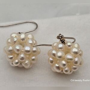 Sterling Silver Baroque Freshwater Pearl Ball Cluster Dangle Earrings